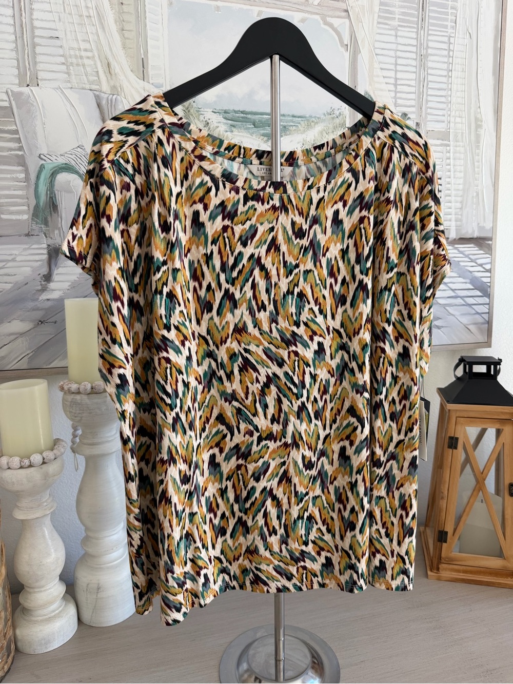 Liverpool Top with Shoulder Pleat- Animal Green Print